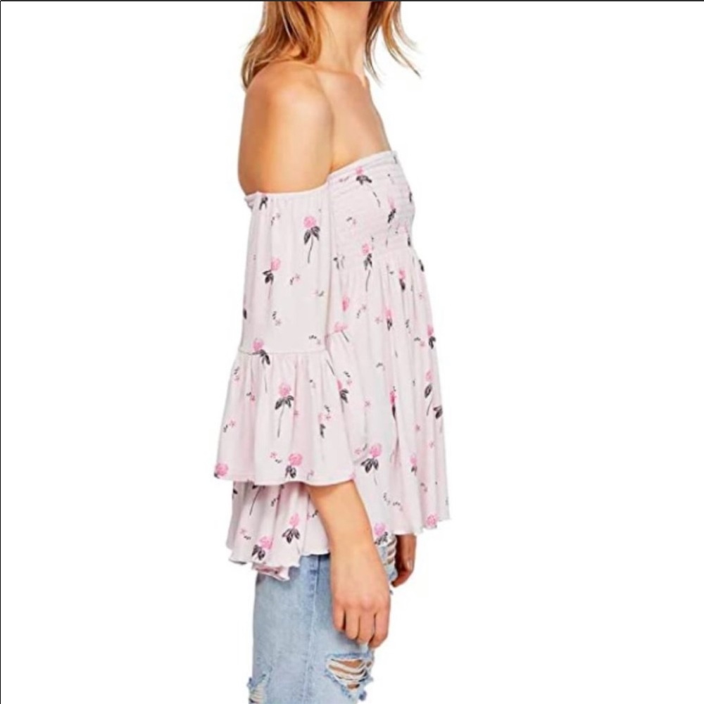 🔥FREE PEOPLE🔥Lana Off The Shoulder Floral Tunic Top Pink/Purple NWT - Picture 4 of 11